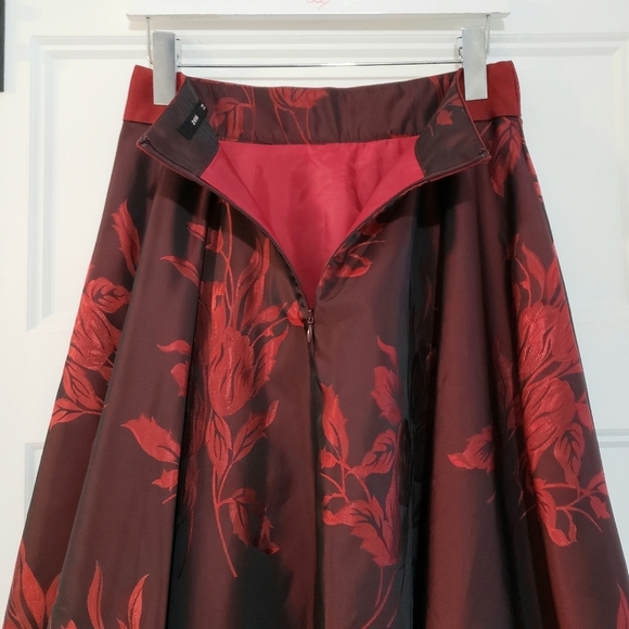 Zero A Line Pleat Floral Skirt Womens 6 Red Knee Length Layered EUR 38 Bow Waist - Picture 5 of 10